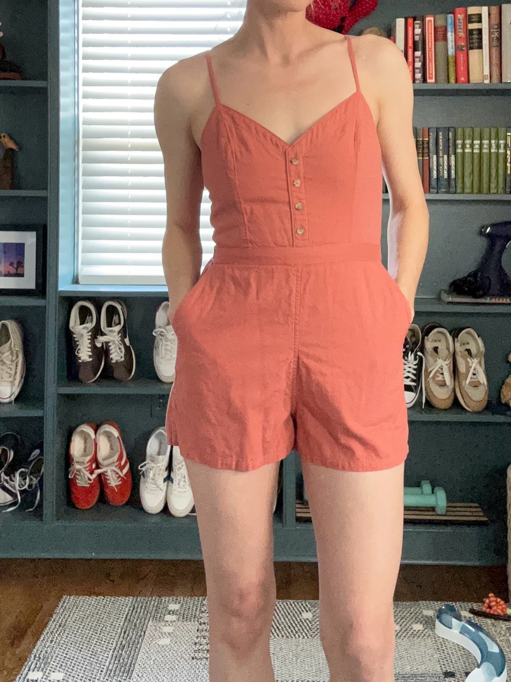 Abercrombie & Fitch Rust Orange High-Waist Linen-Blend Shorts Romper